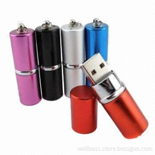 Lipstick-shaped USB Flash Drives with Aluminum Housing and 1 to 32GB Capacity, Colorful